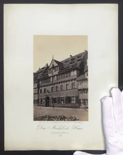 Fotografie A. Stecher, Braunschweig, Ansicht Braunschweig, das Merkelsche Haus, nach der Natur photographir, frühes Foto
