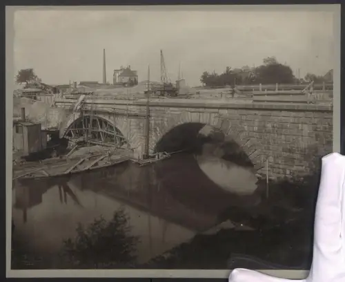 Fotografie M. Stich, Nürnberg, Ansicht Doos b. Nürnberg, Bau des Dooser Brückkanal, Dooser Brück, Grossformat 30 x 25cm