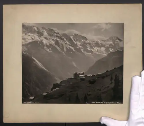Fotografie Schroeder & Cie., Zürich, Ansicht Mürren, Blick zum Hotel des Alpes mit Breithorn und Mittaghorn