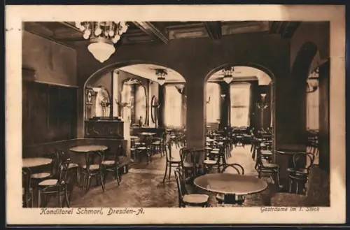 AK Dresden-A., Konditorei Schmorl, Wilsdruffer Strasse 20, Gasträume im 1. Stock