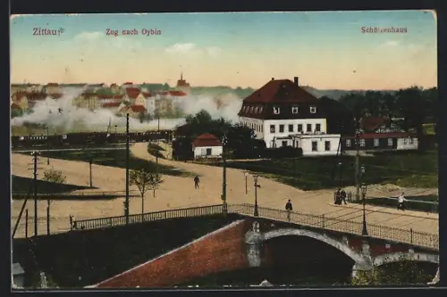 AK Zittau, Zug nach Oybin, Schützenhaus