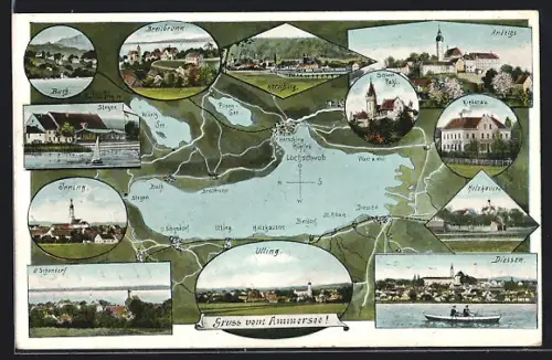 AK Utting /Ammersee, Ortsansichten Utting, Diessen, Buch, Schondorf, Herrsching, Andechs, Holzhausen
