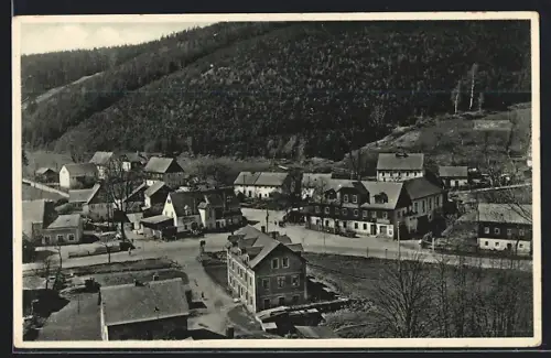 AK Niederpöbel b. Schmiedeberg, Gasthof Hauck und Ort aus der Vogelschau