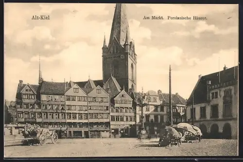 Lithographie Kiel, Alt-Kiel, Am Markt, Persiansche Häuser