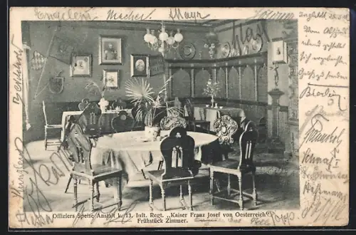 AK Ingolstadt, 13. Infanterie-Regiment Kaiser Franz Josef von Österreich, Offiziers-Speiseanstalt, Frühstückszimmer