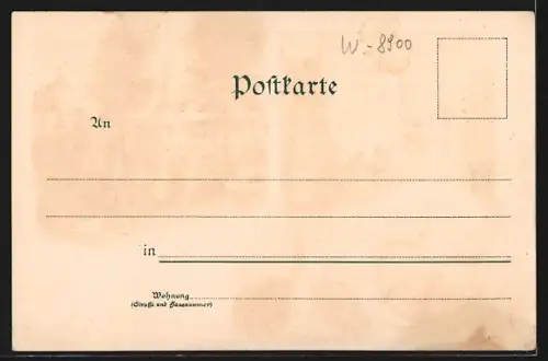 Lithographie Augsburg, Wertachbrucker Thor, Dom, Friedens-Denkmal, Rotes Thor m. St. Ulrich