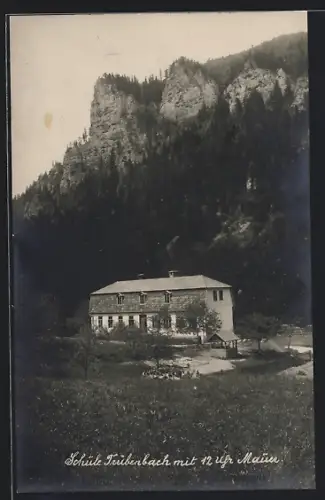 AK Gaming /N.-Oe., Trübenbach, Schule mit 12 Uhr Mauer