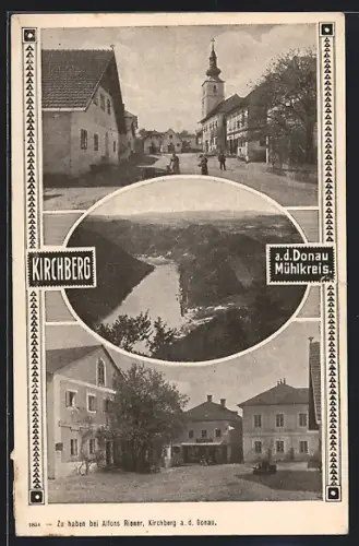 AK Kirchberg a.d. Donau im Mühlkreis, Ortsansicht aus der Vogelschau, zwei Strassenpartien