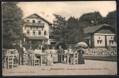 AK Gumpoldskirchen, Restaurant und Meierei Richardhof, Besitzer J. L. Fritz