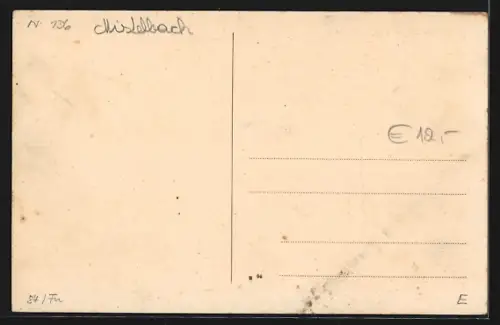 Künstler-AK Gross Engersdorf am Russbach, Ortsansicht aus der Vogelschau, ankommender Zug mit Dampflokomotive
