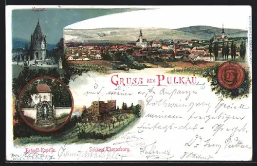 AK Pulkau, Karner, Bründl-Kapelle, Schloss Therasburg, Panorama
