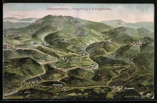 Künstler-AK Eugen Felle: Dreisessel, Ansicht mit Assberg, Sonnen und Waldkirchen