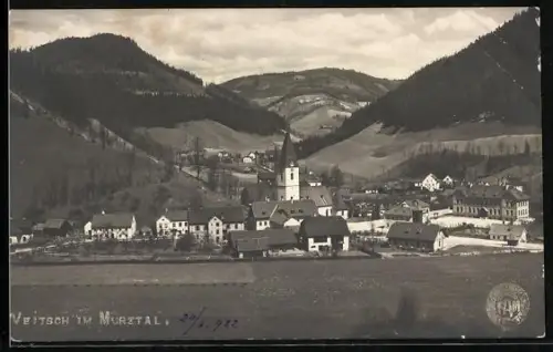 AK Veitsch im Mürztal, Totalansicht vom Ort mit Talblick