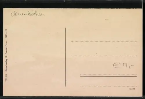 AK Payerbach a. d. Südbahn, Südbahn überquert Viadukt, Ruderboote auf der Schwarza, Gebäudeansicht