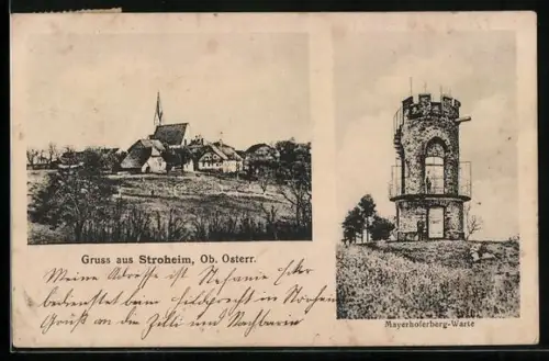 AK Stroheim /O.-Ö., Mayerhoferberg-Warte, Ortsansicht
