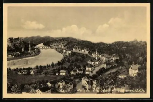 AK Maria Ach a. d. Salzach, Teilansicht mit Burghausen