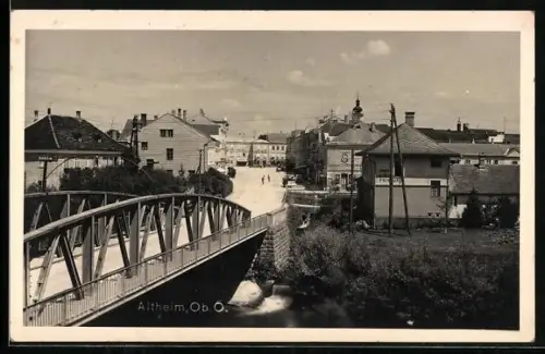 AK Altheim, Blick auf die Stadt mit Brücke