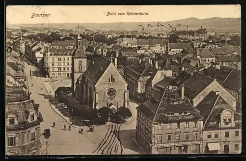 AK Bautzen, Blick vom Reichenturm auf die Kirche