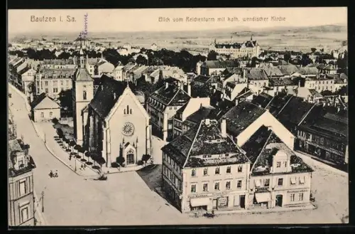 AK Bautzen i. Sa., Blick vom Reichenturm mit kath. wendischer Kirche