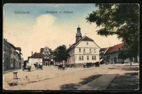AK Schlotheim, Marktplatz mit Rathaus und Restaurant Ratskeller