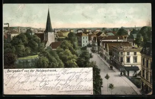 AK Hamburg-Bergedorf, Stadtteil mit der Kirche von der Holstenstrasse gesehen