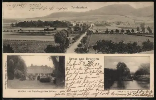 AK Brüggen / Leine, Gräflich von Steinberg'sches Schloss, Partie an der Leine und Totalannsicht