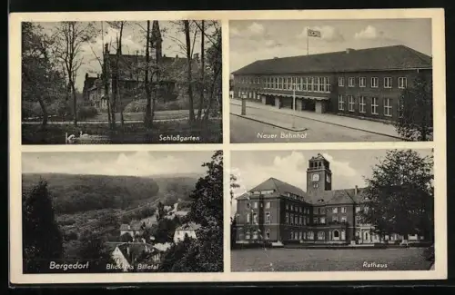 AK Hamburg-Bergedorf, Schlossgarten, Neuer Bahnhof, Rathaus, 