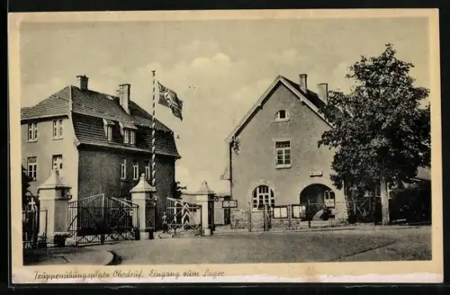 AK Ohrdruf i. Thür., Truppenübungsplatz, Eingang zum Lager mit 