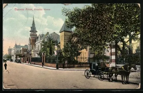 AK Buenos Aires, Avenida Alvear, Ortspartie mit Pferdekutsche