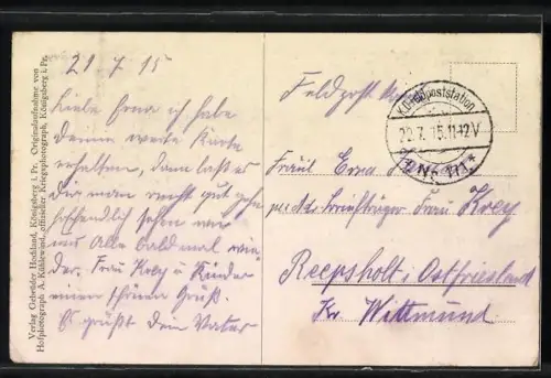 AK Libau, Blick auf die grosse Strasse mit Geschäften und Major v. Luck
