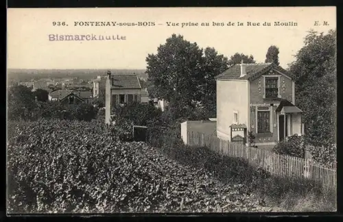 AK Fontenay-sous-Bois, Vue prise au bas de la Rue du Moulin