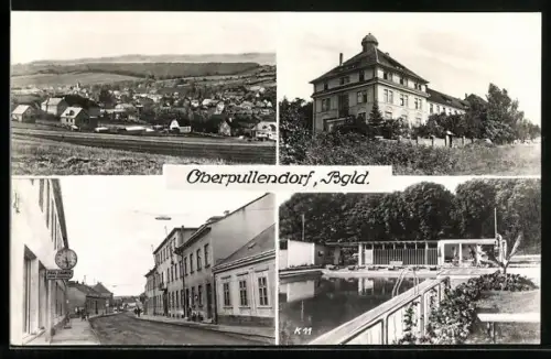 AK Oberpullendorf, Strassenpartie, Schwimmbad, Ortsansicht