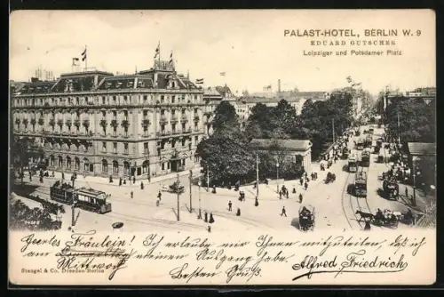 AK Berlin, Palast-Hotel, Potsdamer Platz, Strassenbahn