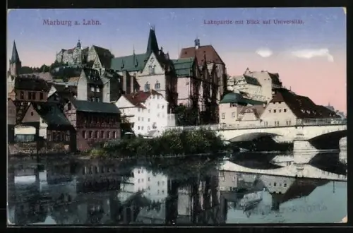 AK Marburg a. Lahn, Lahnpartie, Blick auf Universität
