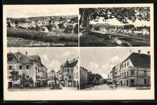AK Peuerbach, Ortsansicht von einem Feldweg, Strassenpartien