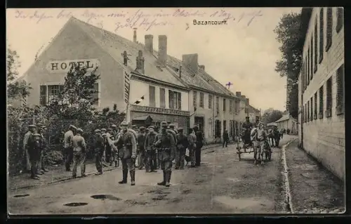 AK Bazancourt, Deutsche Soldaten vor dem Hotel