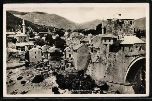 AK Mostar, Ortsansicht aus der Vogelschau
