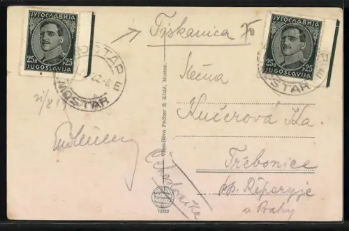 AK Mostar, Ortsansicht aus der Vogelschau