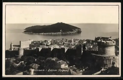 AK Dubrovnik, Blick über die Stadt auf Lokrum