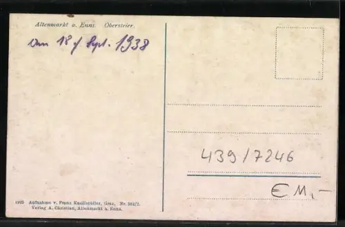 AK Altenmarkt an der Enns, Teilansicht und Paar in Tracht