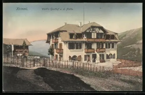 AK Krimml, Blick auf Waltl`s Gasthof an der Platte