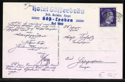 AK Göss bei Leoben, Hotel Gösserbräu und Strassenpartie