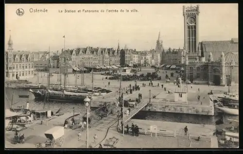 AK Ostende, La station et panorama de l`entrée de la ville