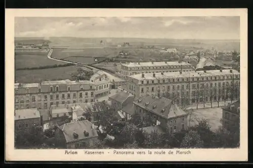 AK Arlon, Kasernen, Panorama vers la route de Mersch