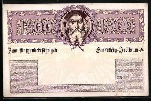 AK Zum fünfhundertjährigen Gutenberg-Jubiläum, 1400-1900