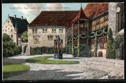 Künstler-AK H. Bahndorf: Coburg, Hof der Veste mit Fürstenbau