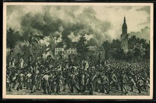 AK Waldenburg, Revolution 1848, Arbeitern, Handwerkern & Bauern stürmen das fürstliche Schloss