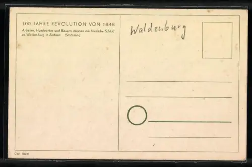 AK Waldenburg, Revolution 1848, Arbeitern, Handwerkern & Bauern stürmen das fürstliche Schloss
