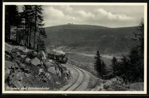 AK Brocken, Brockenbahn fährt den Berg hinauf
