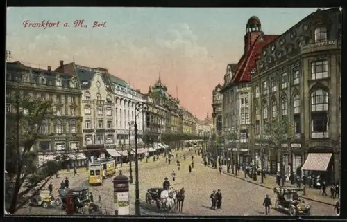 AK Frankfurt a. M., Zeil mit Geschäften und Strassenbahn